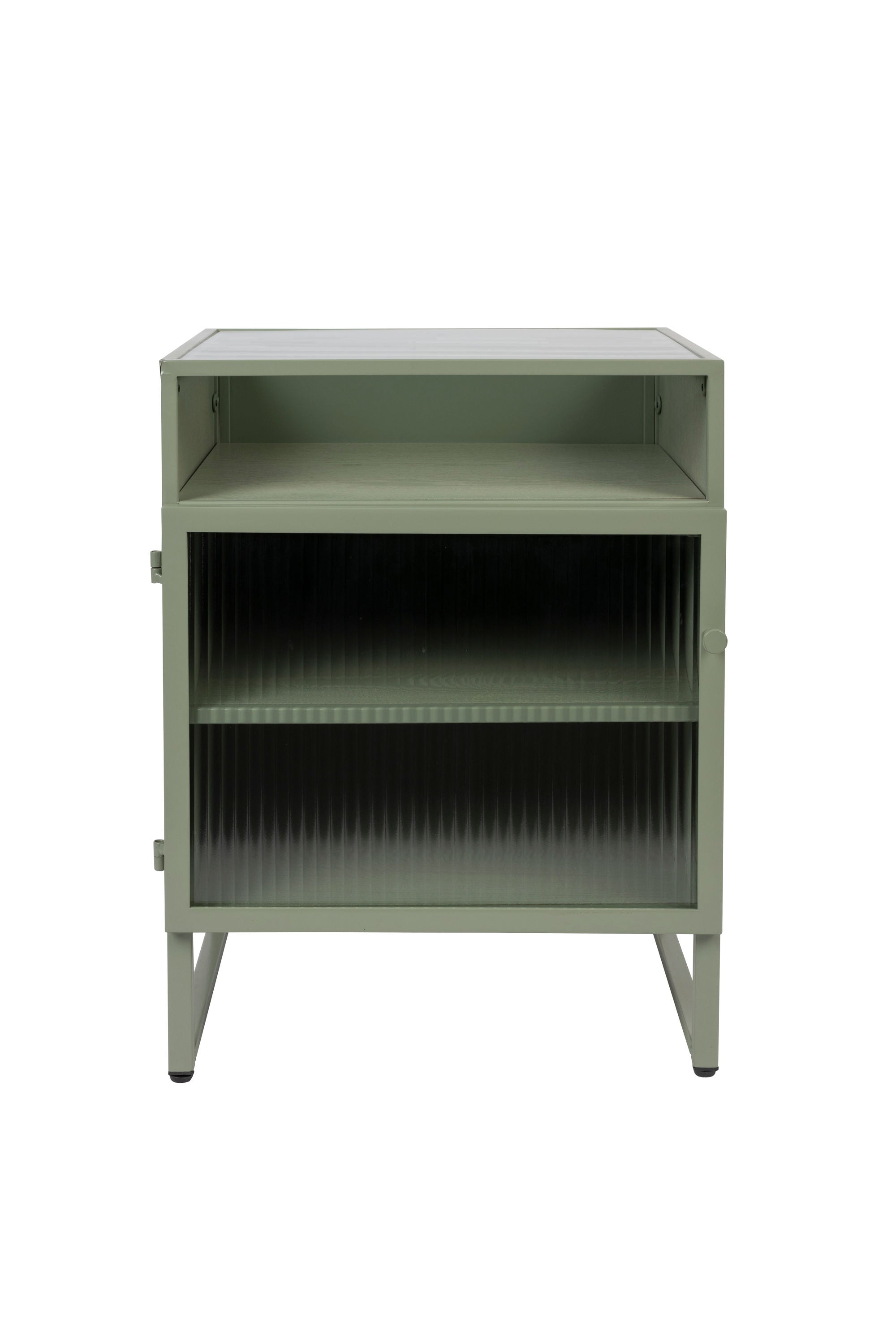 Herbe Green Wood & Ribbed Glass Bedside Table